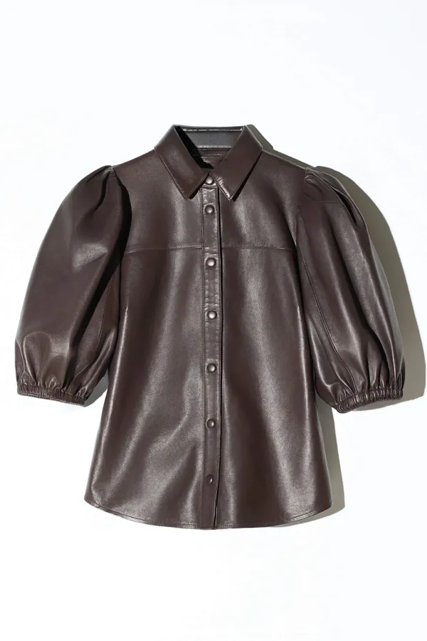 Leren Blouse Dames Denim Pofmouw Lars Bruin