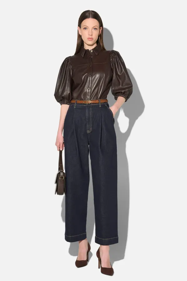 Leren Blouse Dames Denim Pofmouw Lars Bruin