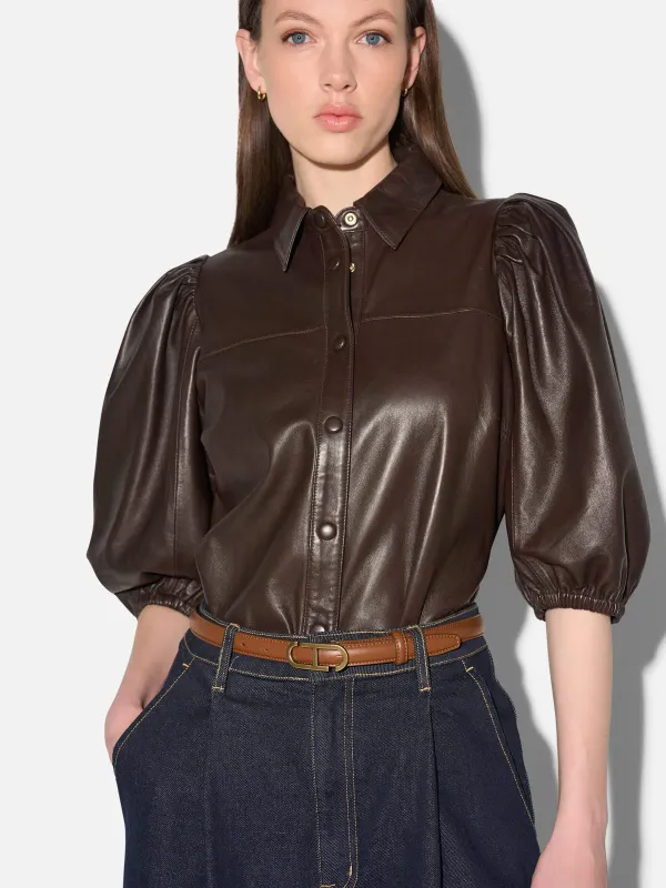 Leren Blouse Dames Denim Pofmouw Lars Bruin