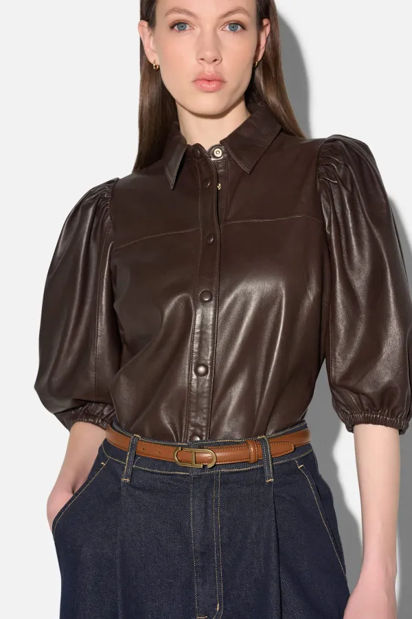 Leren Blouse Dames Denim Pofmouw Lars Bruin