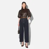 Leren Blouse Dames Denim Pofmouw Lars Bruin