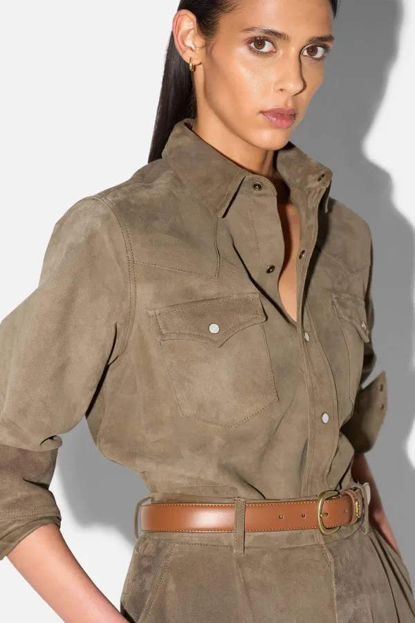 Leren Blouse Dames Levi Suede Groen