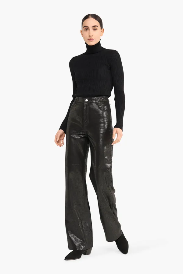 Leren Broek Dames Rechte Pijp Jason Metallic Zwart
