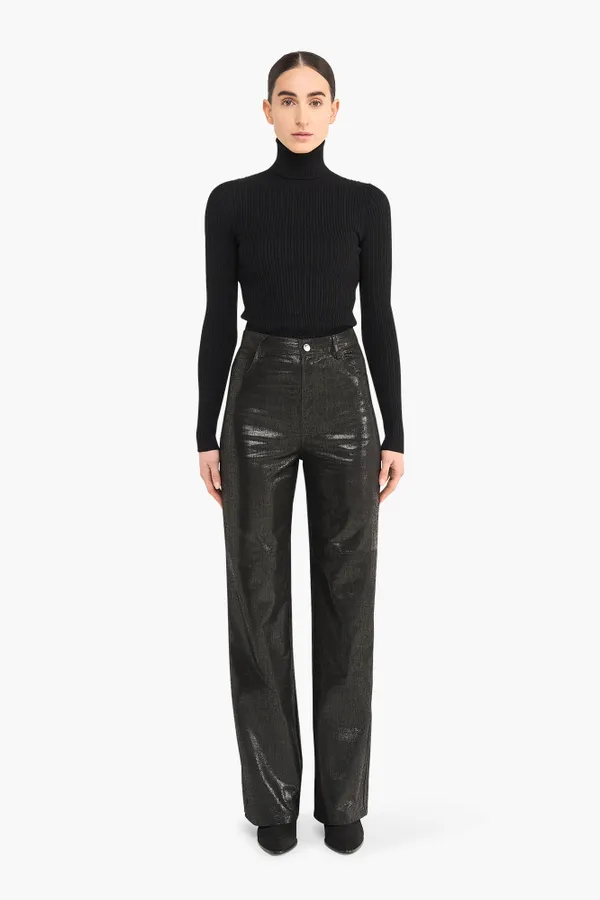 Leren Broek Dames Rechte Pijp Jason Metallic Zwart