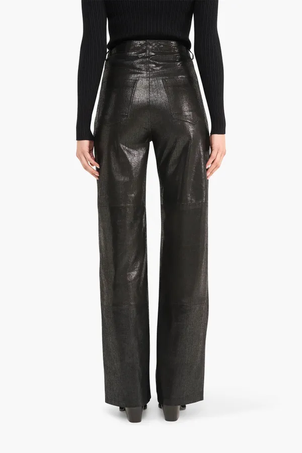 Leren Broek Dames Rechte Pijp Jason Metallic Zwart