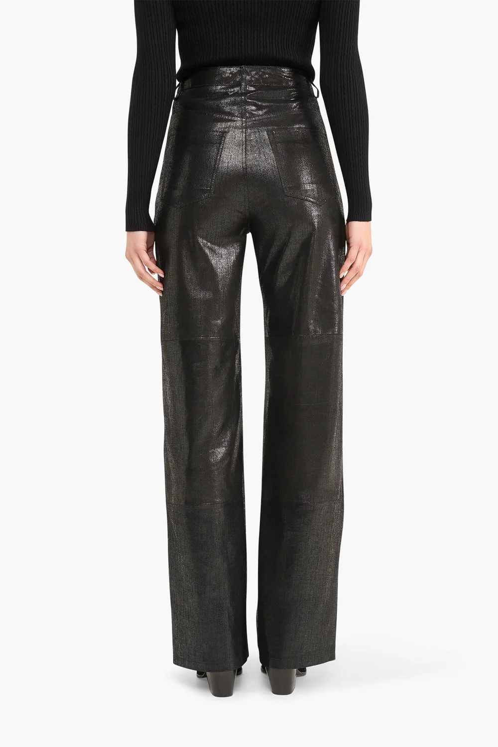 Leren Broek Dames Rechte Pijp Jason Metallic Zwart