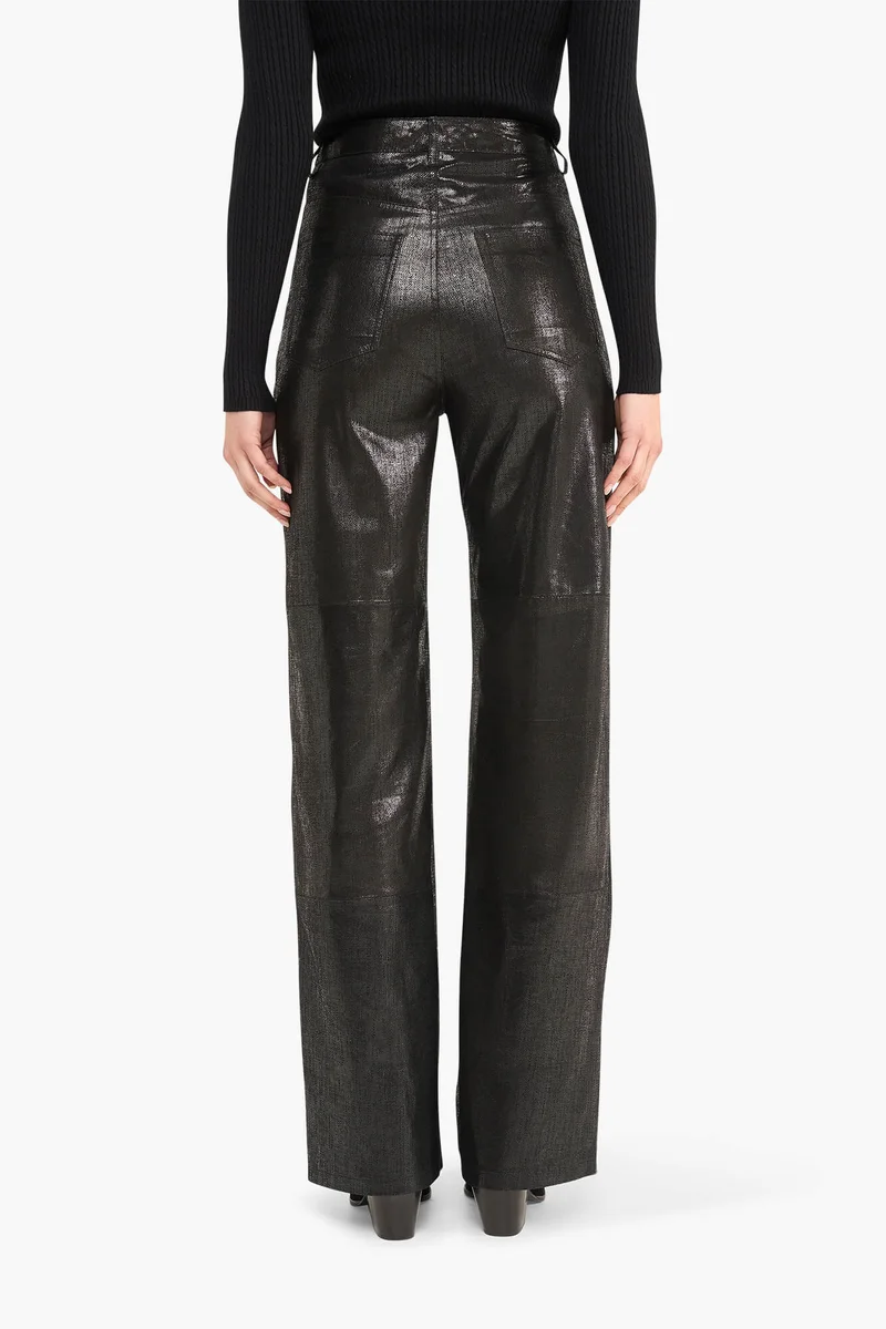 Leren Broek Dames Rechte Pijp Jason Metallic Zwart