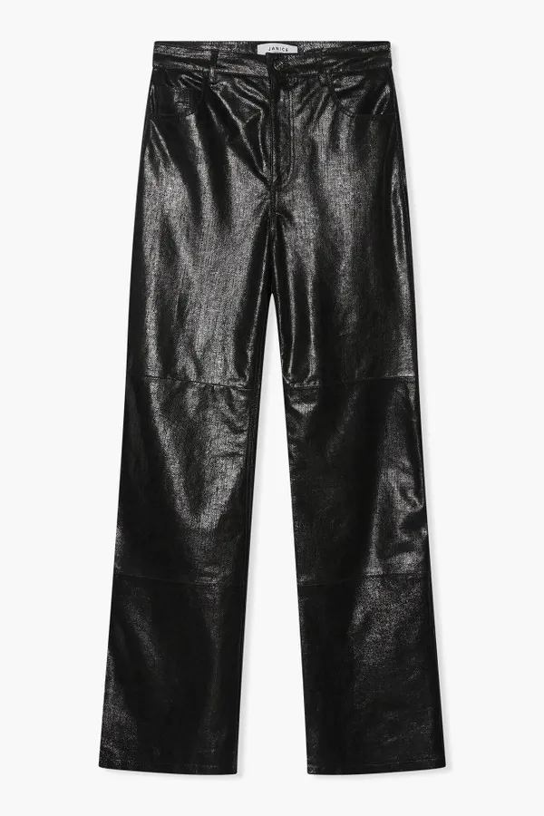 Leren Broek Dames Rechte Pijp Jason Metallic Zwart
