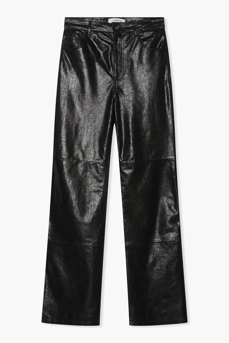 Leren Broek Dames Rechte Pijp Jason Metallic Zwart