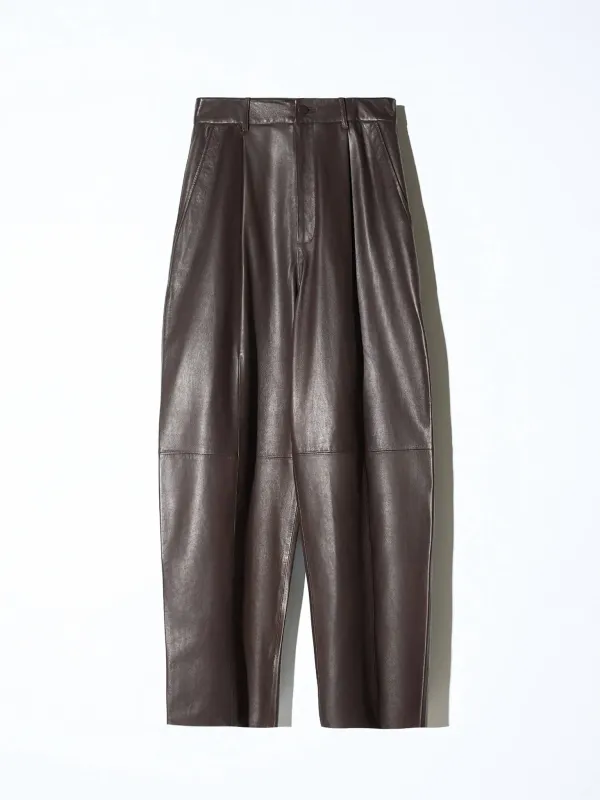 Leren Dames Broek Steekzakken Barrel Balti Bruin