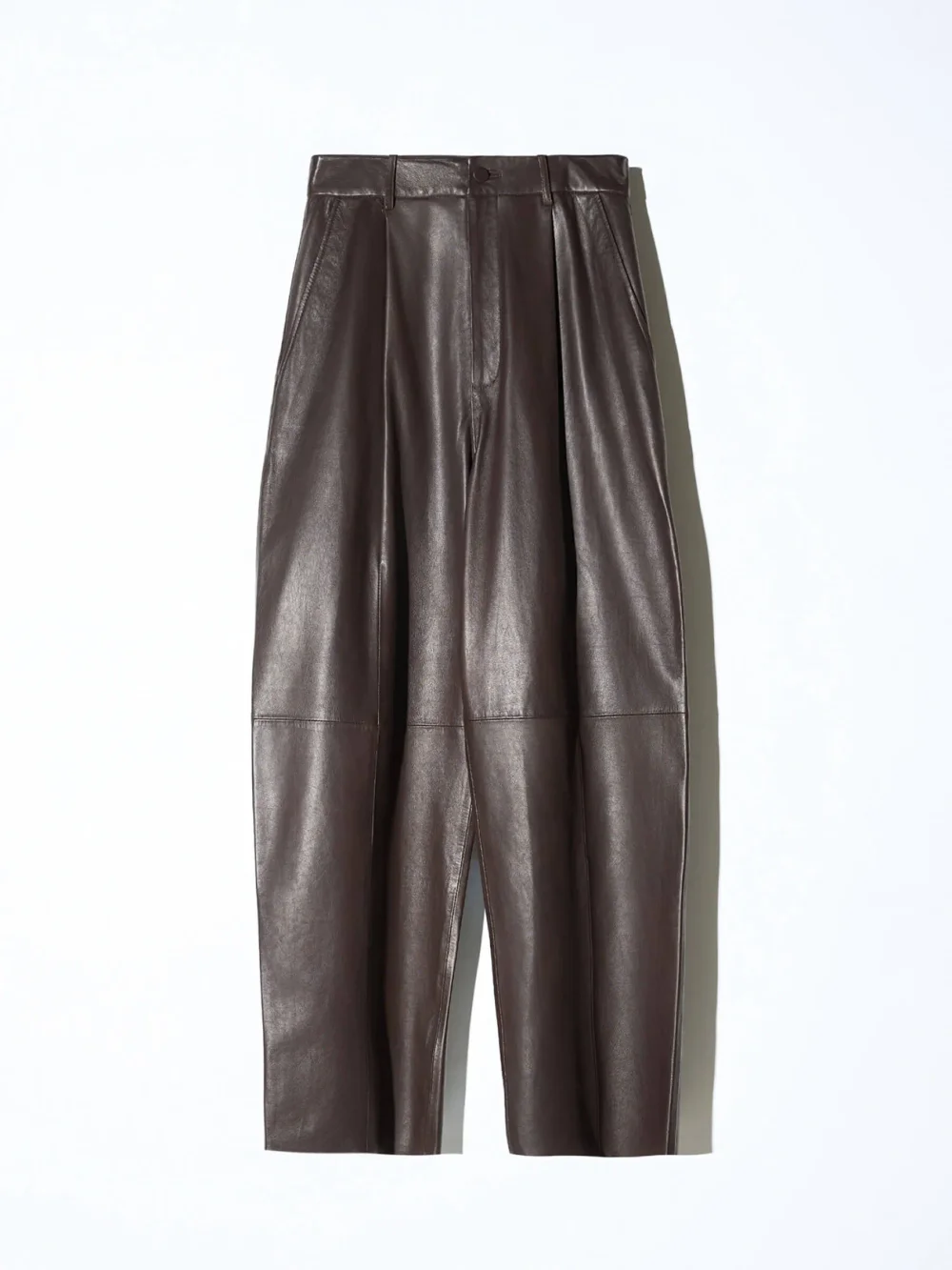 Leren Dames Broek Steekzakken Barrel Balti Bruin