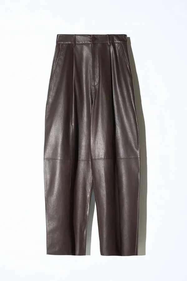Leren Dames Broek Steekzakken Barrel Balti Bruin