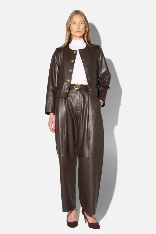 Leren Dames Broek Steekzakken Barrel Balti Bruin