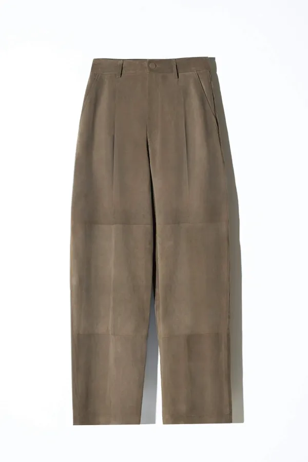 Leren Dames Broek Steekzakken Barrel Balti Groen Suede