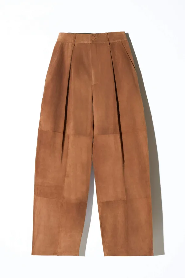 Leren Dames Broek Steekzakken Barrel Balti Tabacco Suede