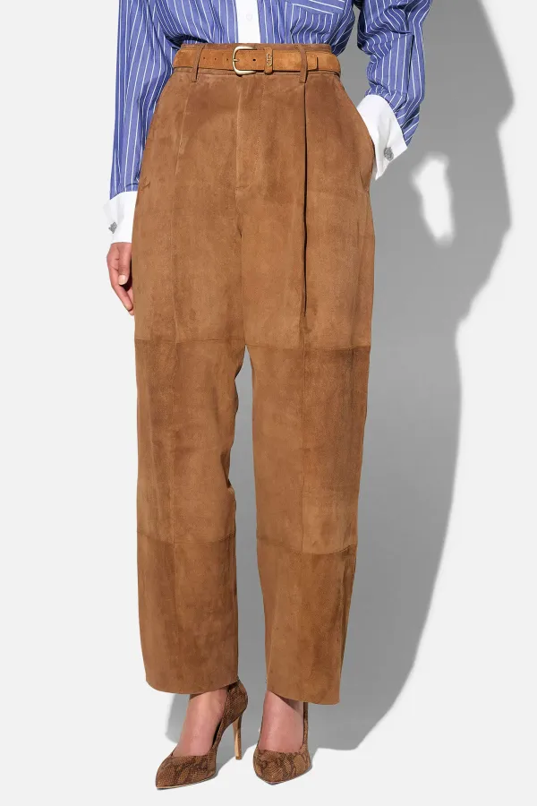 Leren Dames Broek Steekzakken Barrel Balti Tabacco Suede