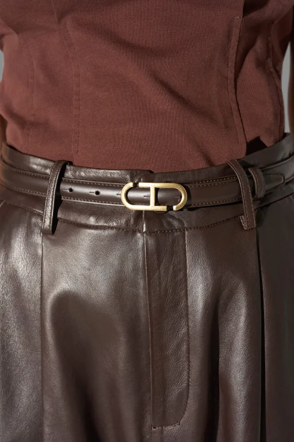 Leren Dames Riem Bruin Trophy Brass