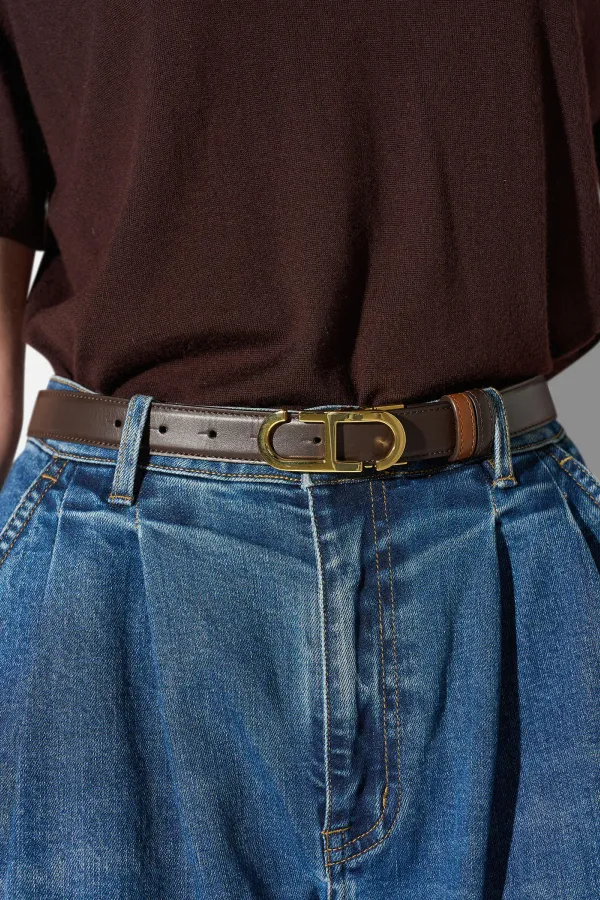 Leren Dames Riem Reversible Brass Trophy Tabacco Bruin