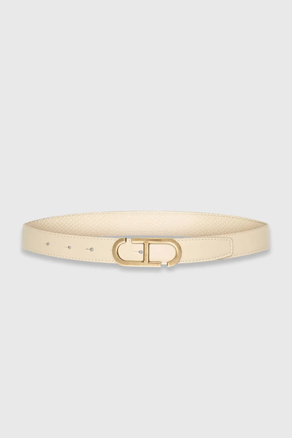 Women's Leather Reversible Belt in Off-White and Cream with Brass Trophy Buckle