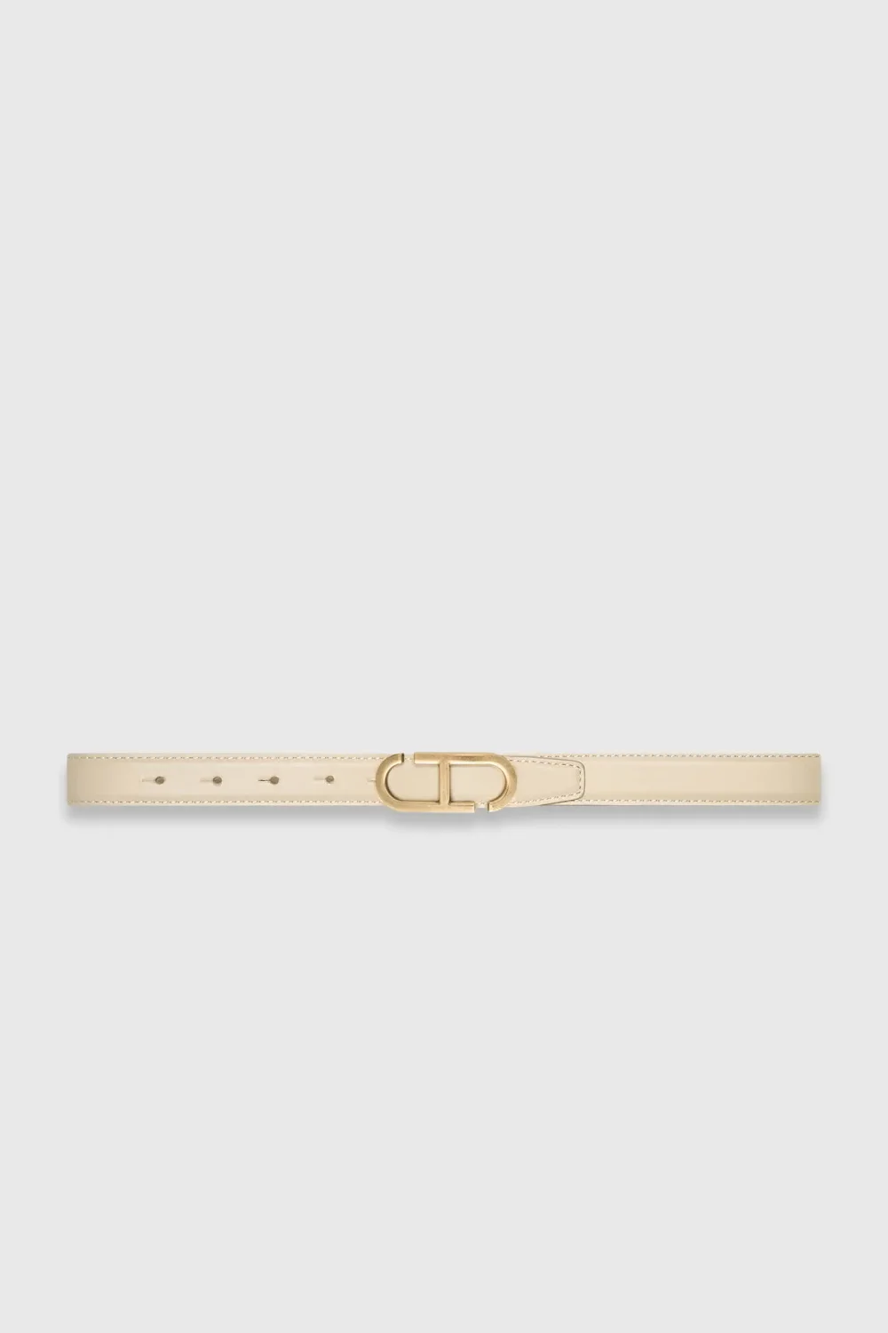 Women's Leather Reversible Belt in Off-White and Cream with Brass Trophy Buckle