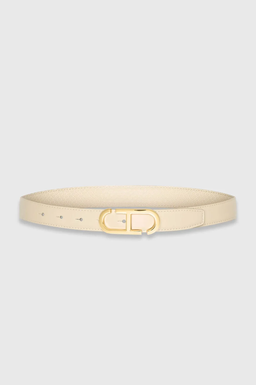 Women's Leather Reversible Belt in Off-White and Cream with Gold Trophy Buckle