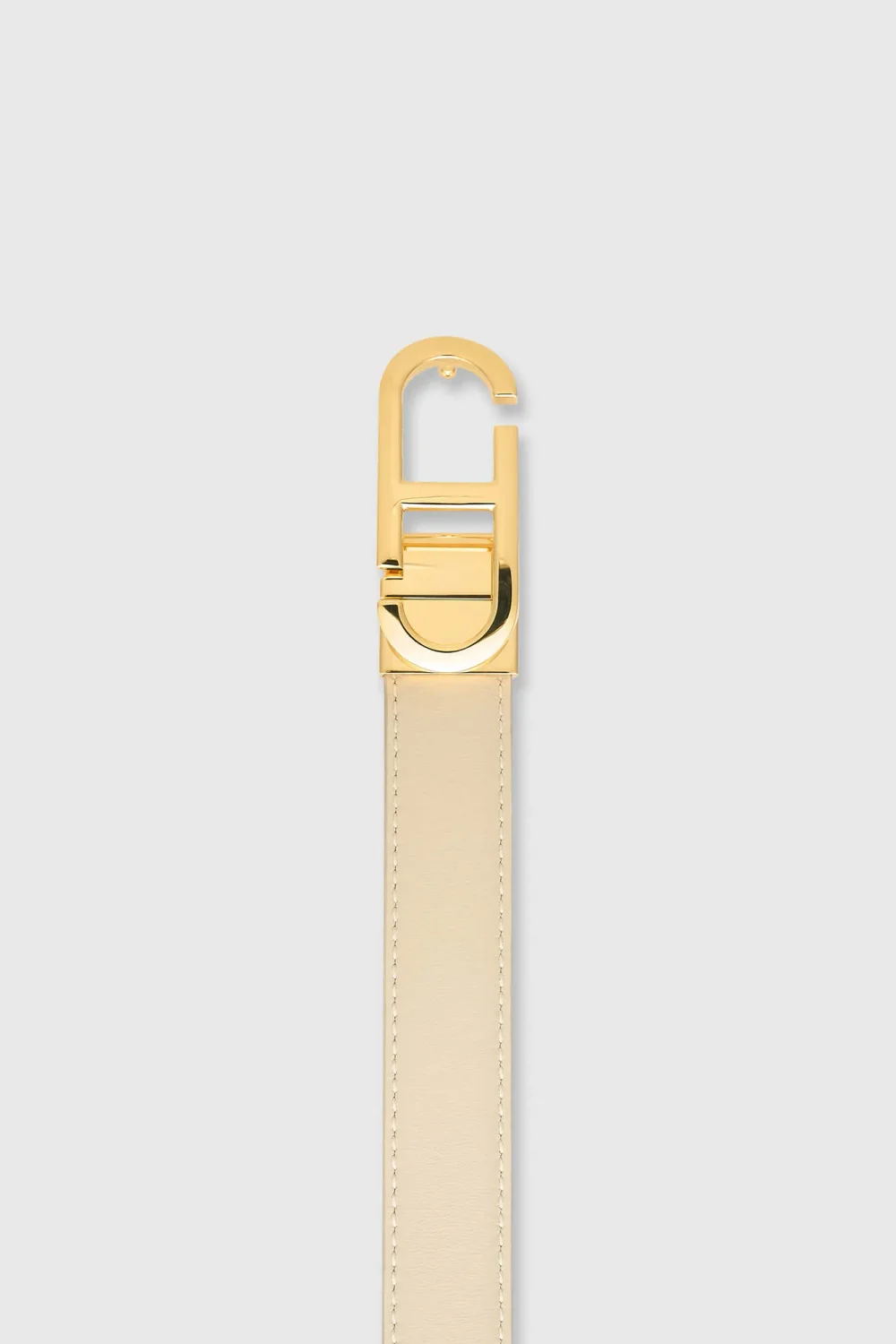 Women's Leather Reversible Belt in Off-White and Cream with Gold Trophy Buckle