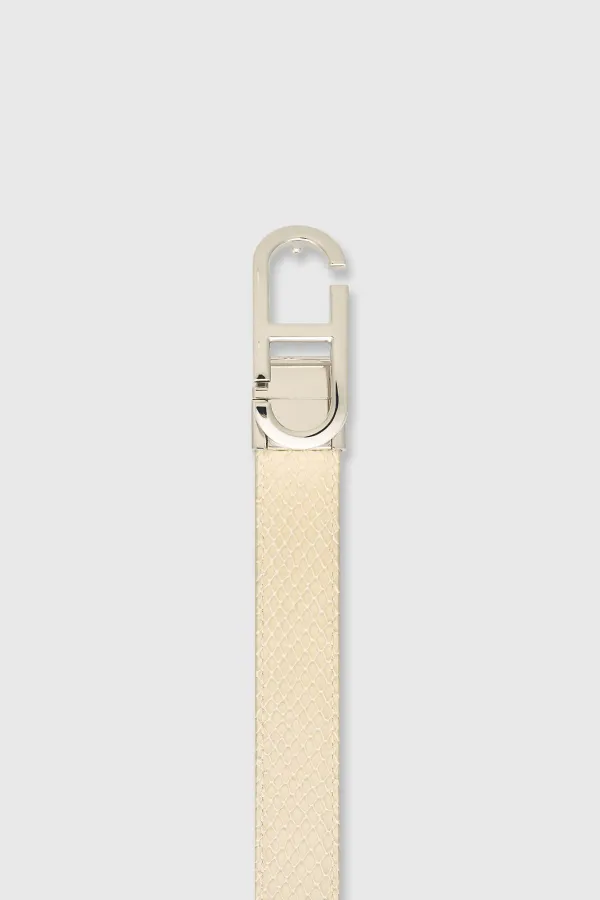 Leren Dames Riem Reversible Off White Creme Zilver Trophy Buckle