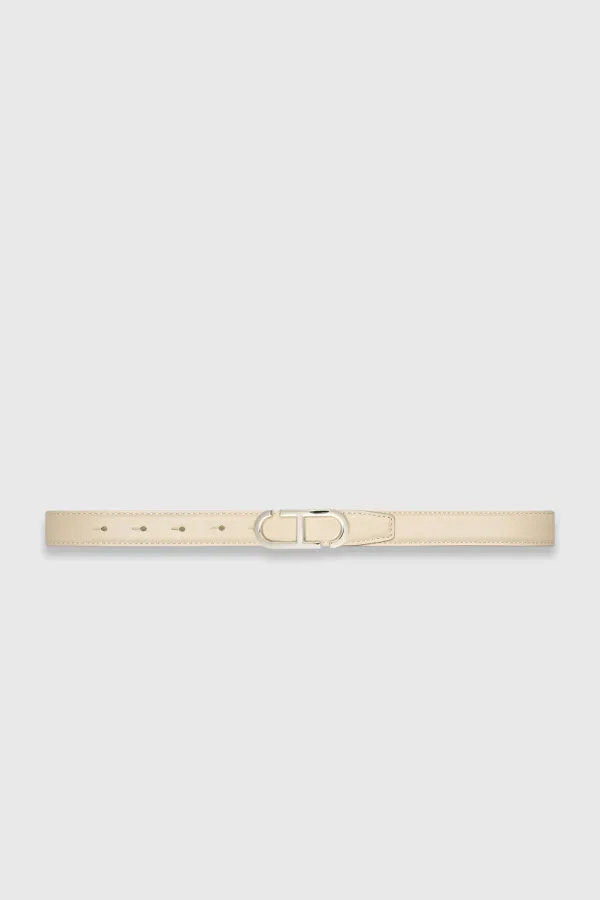 Leren Dames Riem Reversible Off White Creme Zilver Trophy Buckle