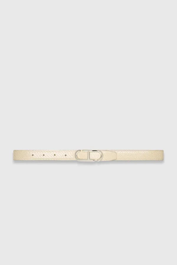 Leren Dames Riem Reversible Off White Creme Zilver Trophy Buckle