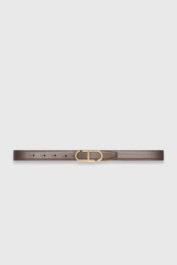 Wendbarer Damengürtel aus Leder, schwarz-braun, mit Messing-Trophy-Schnalle