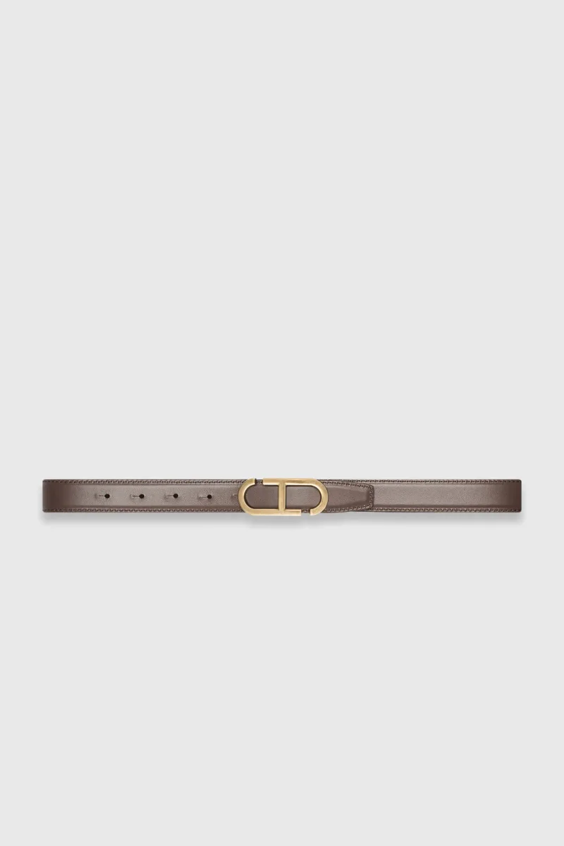 Women's Leather Reversible Belt in Black and Brown with Brass Trophy Buckle
