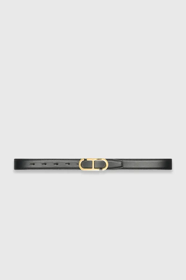 Women's Leather Reversible Belt in Black, Brown, and Gold with Trophy Buckle