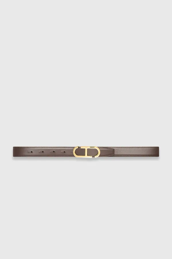 Women's Leather Reversible Belt in Black, Brown, and Gold with Trophy Buckle