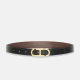 Leren Dames Riem Reversible Zwart Bruin Goud Trophy Buckle