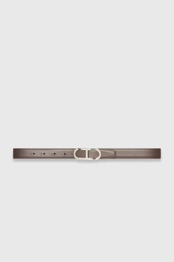 Leren Dames Riem Reversible Zwart Bruin Zilver Trophy Buckle