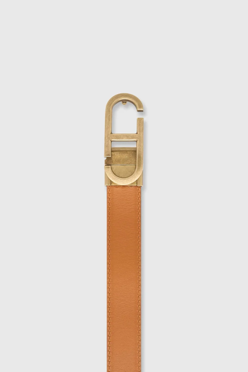 Wendbarer Damen-Ledergürtel, schwarz-camel, mit Messing-Trophy-Schnalle