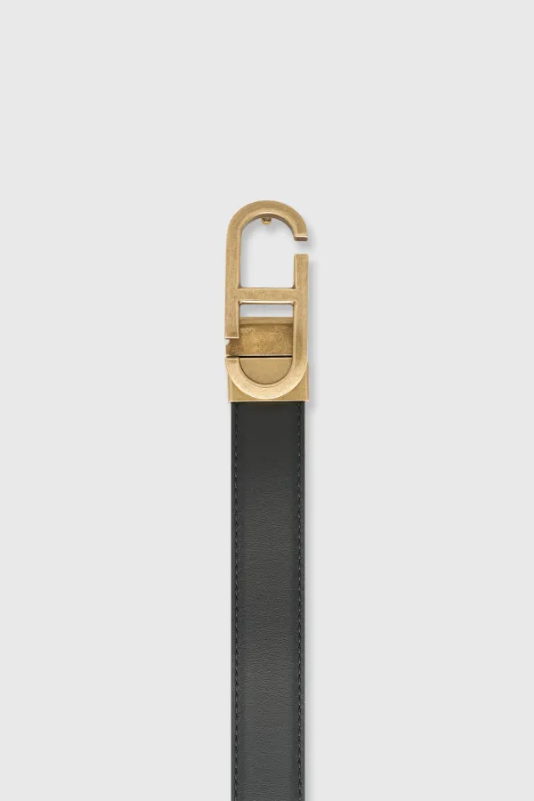 Wendbarer Damen-Ledergürtel, schwarz-camel, mit Messing-Trophy-Schnalle