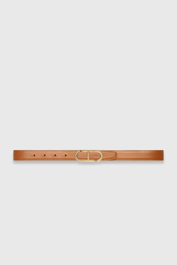 Wendbarer Damen-Ledergürtel, schwarz-camel, mit Messing-Trophy-Schnalle