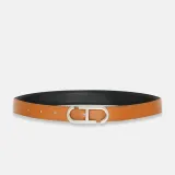 Leren Dames Riem Reversible Zwart Camel Zilver Trophy Buckle