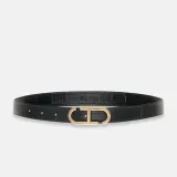 Leren Dames Riem Reversible Zwart Croco Brass Trophy Buckle
