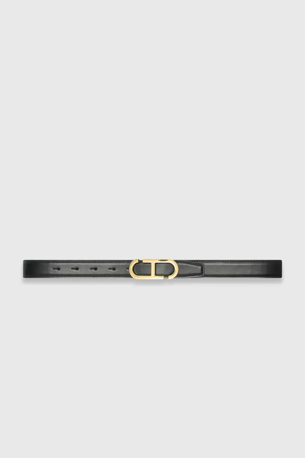 Leren Dames Riem Reversible Zwart Croco Goud Trophy Buckle