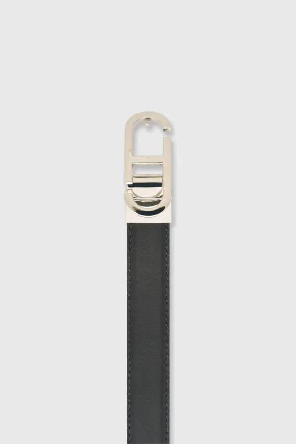Leren Dames Riem Reversible Zwart Croco Zilver Trophy Buckle