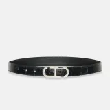 Leren Dames Riem Reversible Zwart Croco Zilver Trophy Buckle
