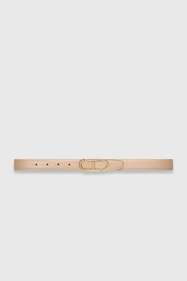 Wendbarer Damengürtel aus Leder, schwarz-taupe, mit Messing-Trophy-Schnalle