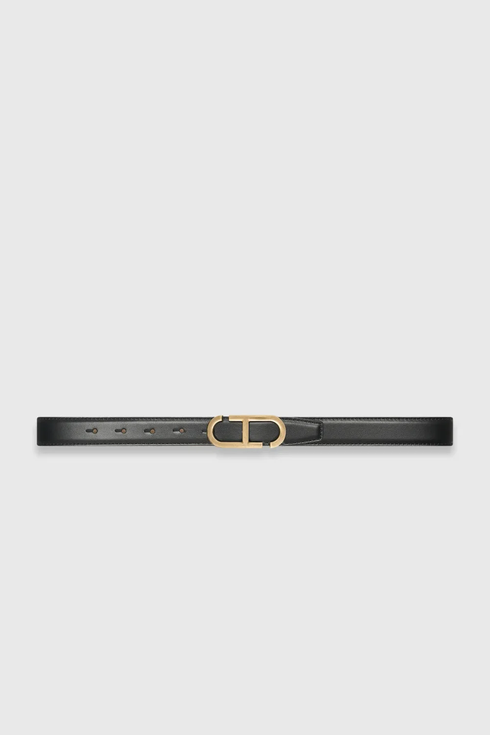 Women's Leather Reversible Belt - Black and Taupe with Brass Trophy Buckle