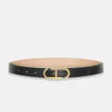 Leren Dames Riem Reversible Zwart Taupe Brass Trophy Buckle
