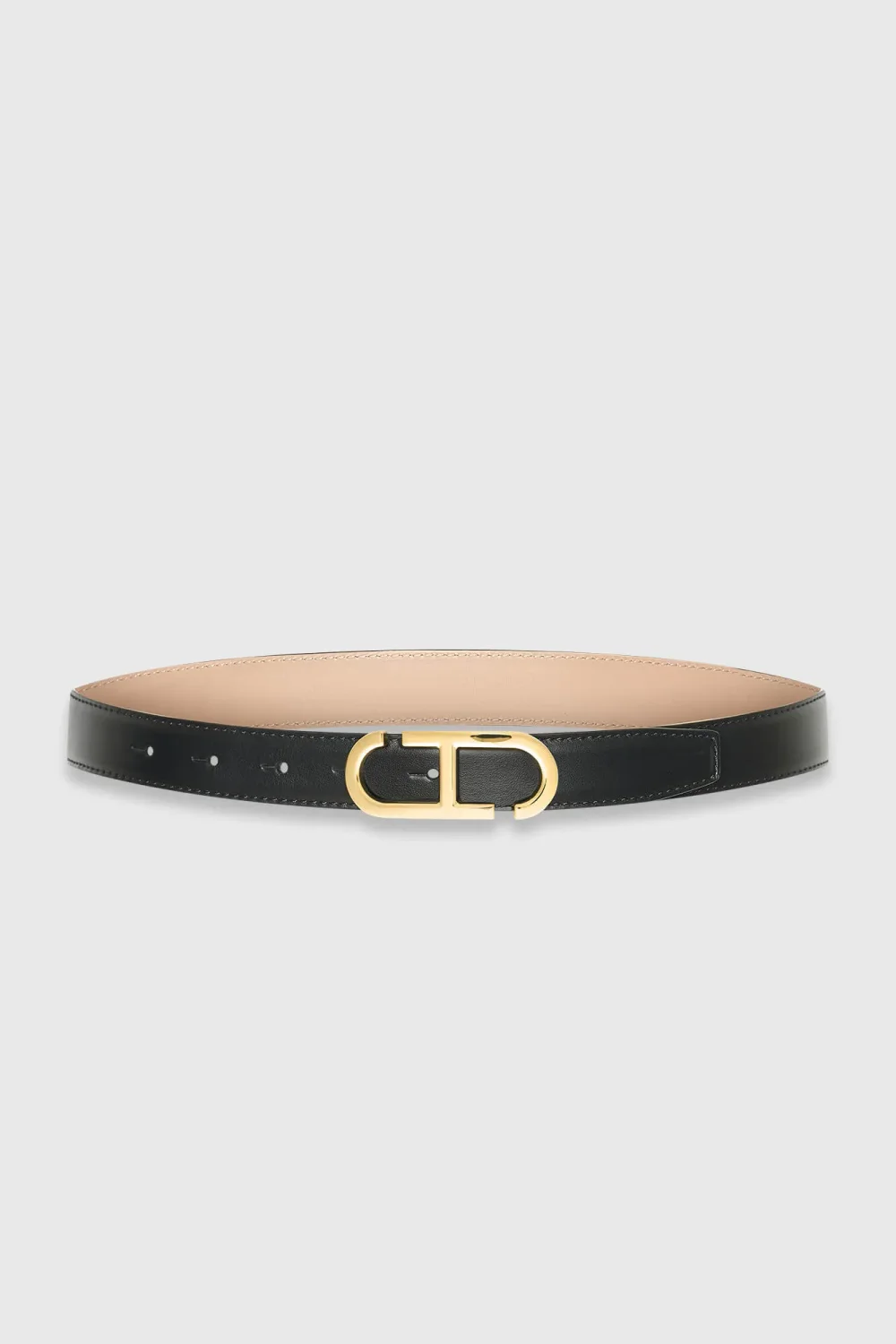 Women's Leather Reversible Belt in Black, Taupe, and Gold with Trophy Buckle