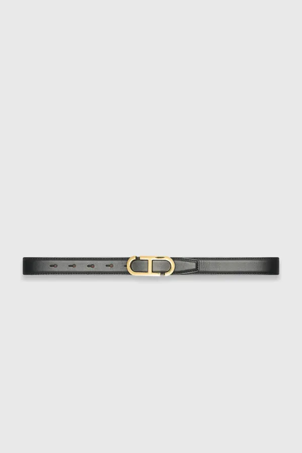 Damen-Ledergürtel, wendbar, schwarz, taupe, gold, mit Trophy-Schnalle