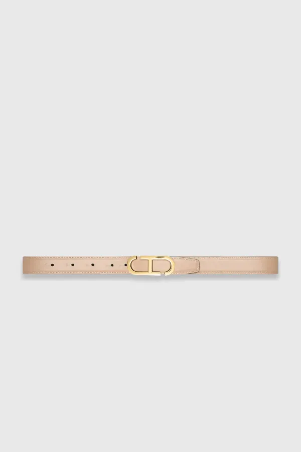 Damen-Ledergürtel, wendbar, schwarz, taupe, gold, mit Trophy-Schnalle