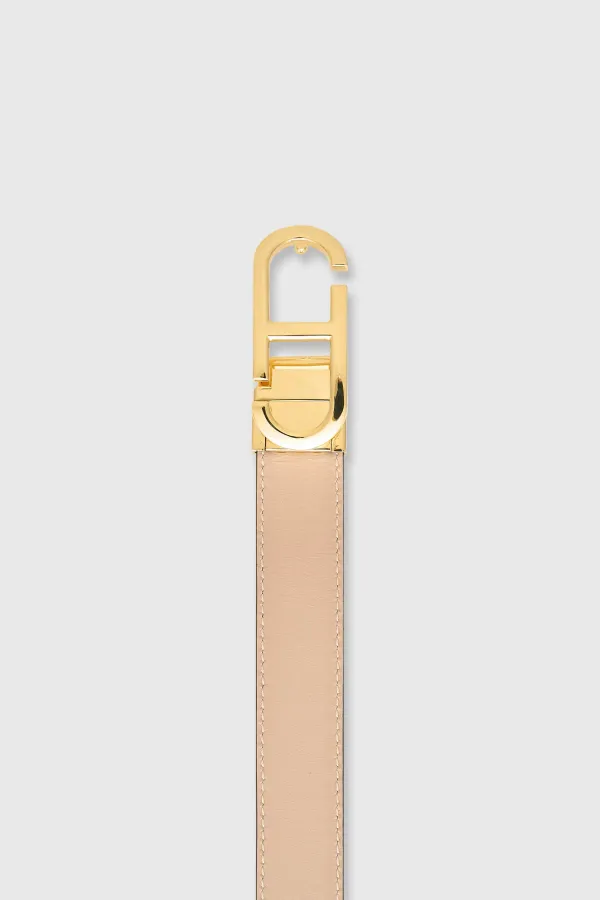 Damen-Ledergürtel, wendbar, schwarz, taupe, gold, mit Trophy-Schnalle